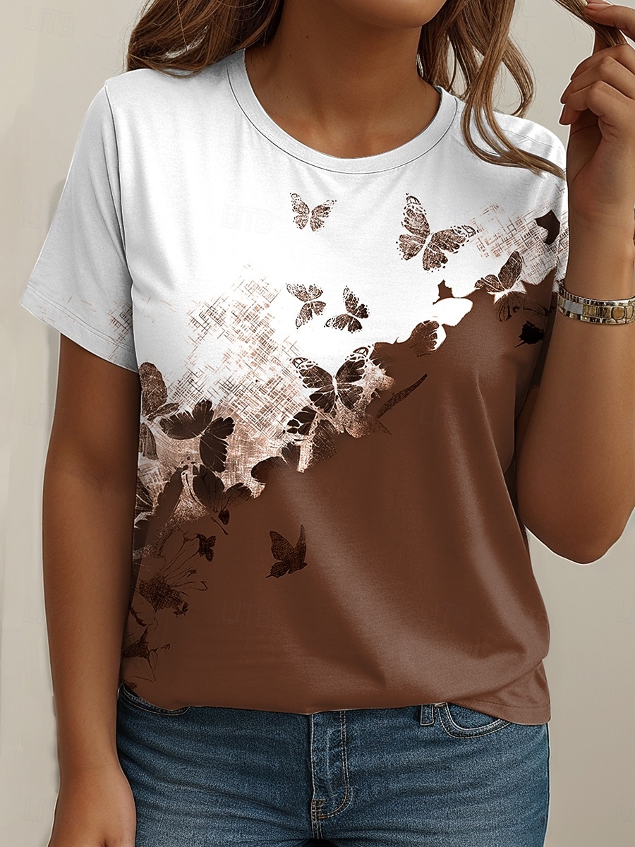 Women's Plus Size Tops T Shirt Graphic Butterfly Print Short Sleeve Crew Neck Casual Daily Knit Summer Spring Black Red 2026 - $21.99 –P6