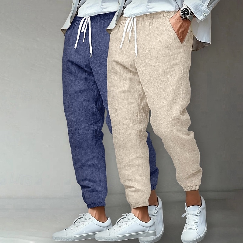 Herre Linbukser Bukser Sommerbukser Strandbukser Uformelle bukser Lomme Elastisk midje Helfarge Komfort Pustende Full lengde utendørs Hjem Daglig Ferie Klassisk Stil Lys khaki + svart Lys khaki 2025 - $27.99 –P9
