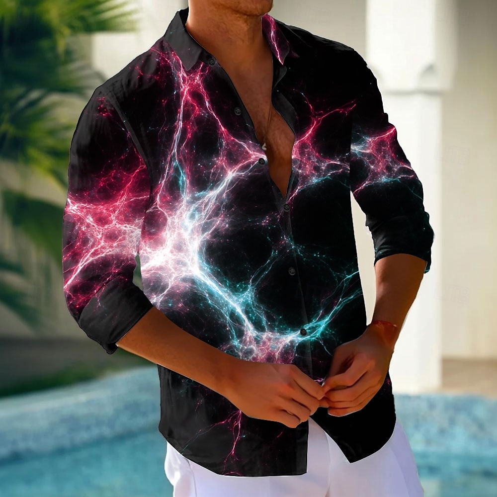 Homens Relâmpago Cor gradiente Camisa Social camisa de botão Camisa social casual Manga Longa Moda Casual Férias Diário Streetwear Verão Primavera Aberto para a Lateral Impressão 3D camisas de de 2026 por $25.99 –P4