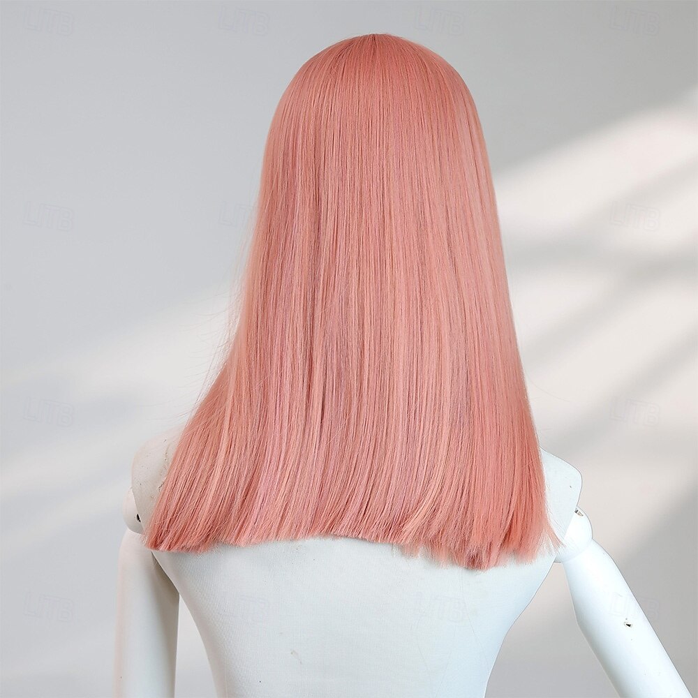 parrucca rosa liscia da donna per Halloween da 16 pollici – capelli di media lunghezza con frangia, ideale per feste in maschera, cosplay &moda di tutti i giorni del 2025 a $29.99 –P6