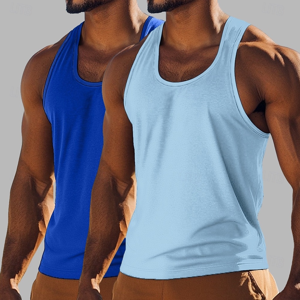 Men's Tank Top Vest Undershirt Sleeveless Shirt Sleeveless Crewneck Scoop Neck Summer Solid Color Plain Fashion Classic Casual 2 Piece Multi-pack Casual Gym Street Royal Blue+Black Top Tee for Men 2026 - $17.99 –P6
