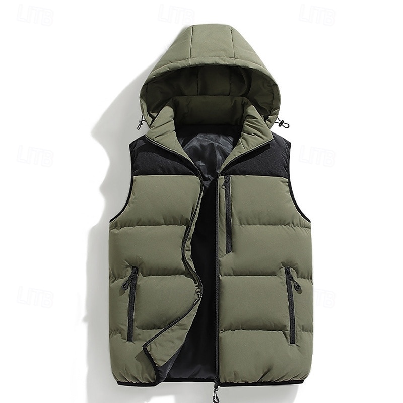 Herren Wanderweste Pufferweste Ärmellos Weste Außen Thermowarm Winter Reißverschluss Tasche Polyester Schwarz Grün Khaki Jagd Angeln Klettern 2025 - $44.99 –P1