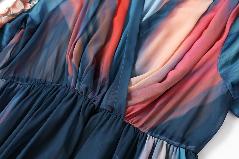 damska długa sukienka maxi sukienka casualowa sukienka rozkloszowana sukienka w kwiaty sukienka letnia sukienka boho vintage wakacje codzienne wakacje regularny krój kwiatowy długi rękaw dekolt w serek niebieski lato 2025 - $28.99 –P7