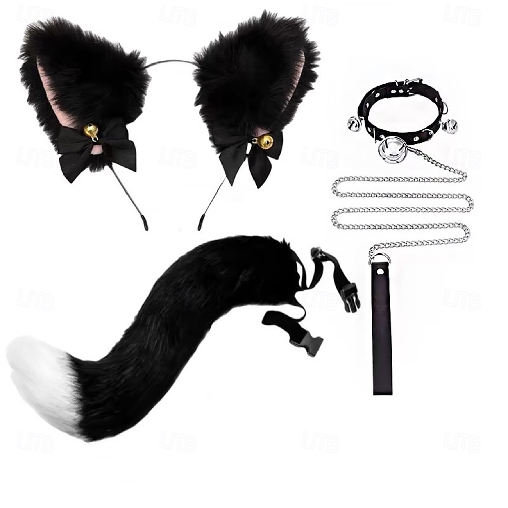 Conjunto de faixa de cabeça com orelhas de gato e cauda feito à mão – acessórios fofos para cosplay de gatinha, orelhas e cauda de animais para Halloween, festa e fantasias de 2025 por $20.62 –P6