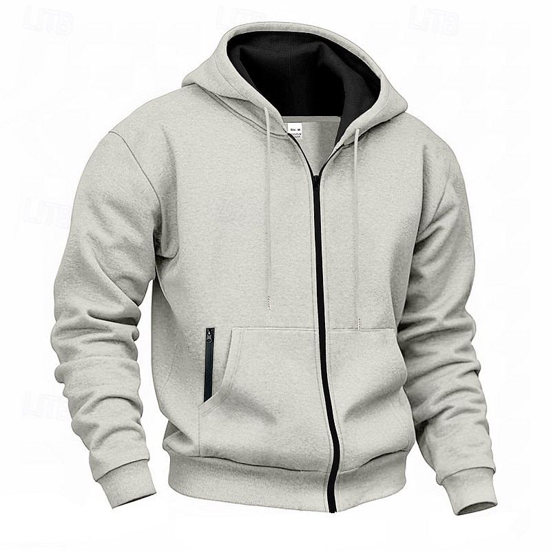 Per uomo Felpa con cappuccio Felpa con cappuccio a zip intera Felpa con cappuccio in pile Aalbicocca Nero Verde militare Blu marino Grigio chiaro Con Cappuccio Semplice Tasca Sport & Outdoor del 2025 a $26.99 –P7
