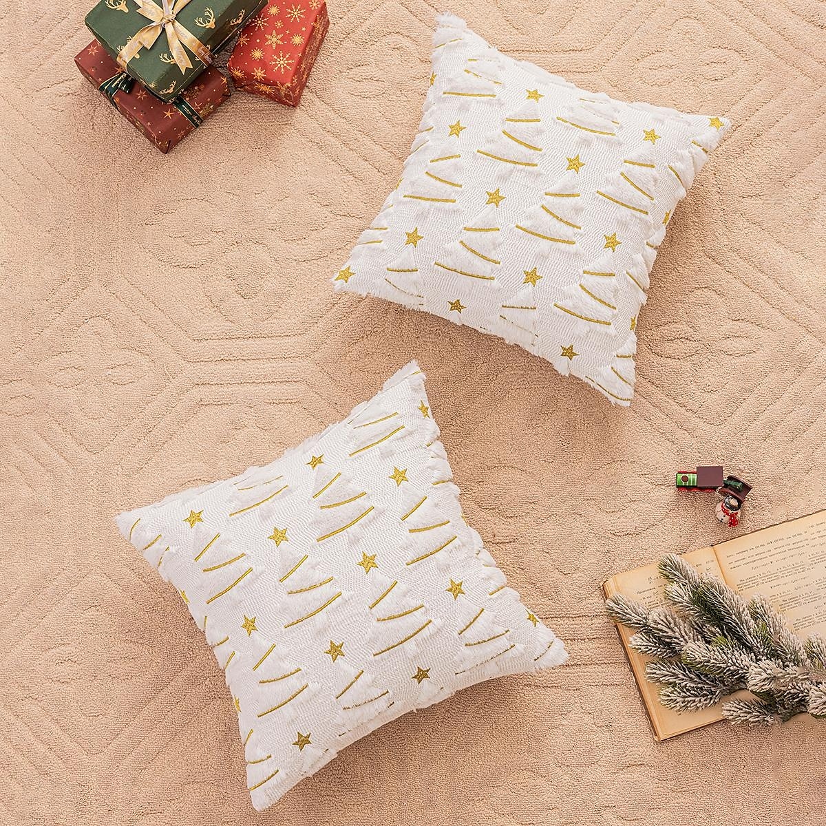 1 housse de coussin de Noël, style bohème décontracté, fermeture éclair carrée, classique et traditionnel de 2025 ? $15.99 –P4