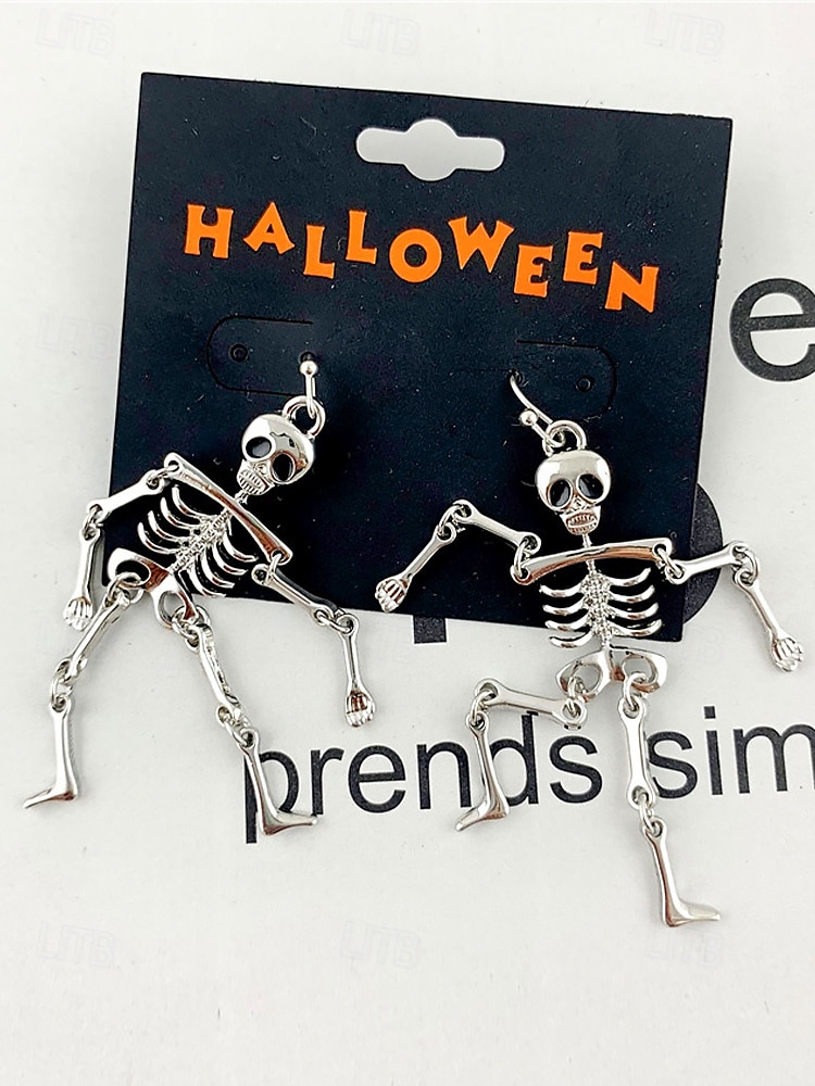 orecchini pendenti da donna a forma di scheletro di Halloween – materiale in lega, design a forma di osso mobile, divertenti gioielli spettrali per feste, cosplay ed eventi in costume del 2025 a $11.99 –P5