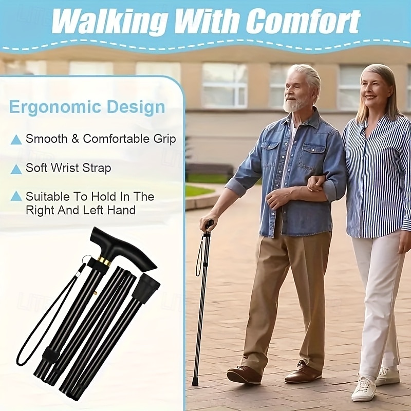 justerbar höjd vandringsstav 1-pack hopfällbar käpp lätt aluminiumlegering kombinationslås resevandringshjälpmedel för män kvinnor äldre - bärbar&amp;hopfällbar (svart) 2026 - $92.99 –P7