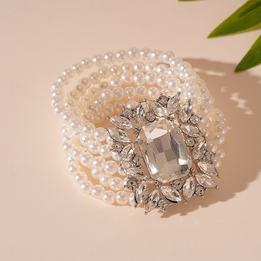 női gyöngyös strasszos ékszer - vintage ihletésű nyaklánc, karkötő és fülbevaló Gatsby partikra és esti eseményekre 2026 - $14.99 –P7