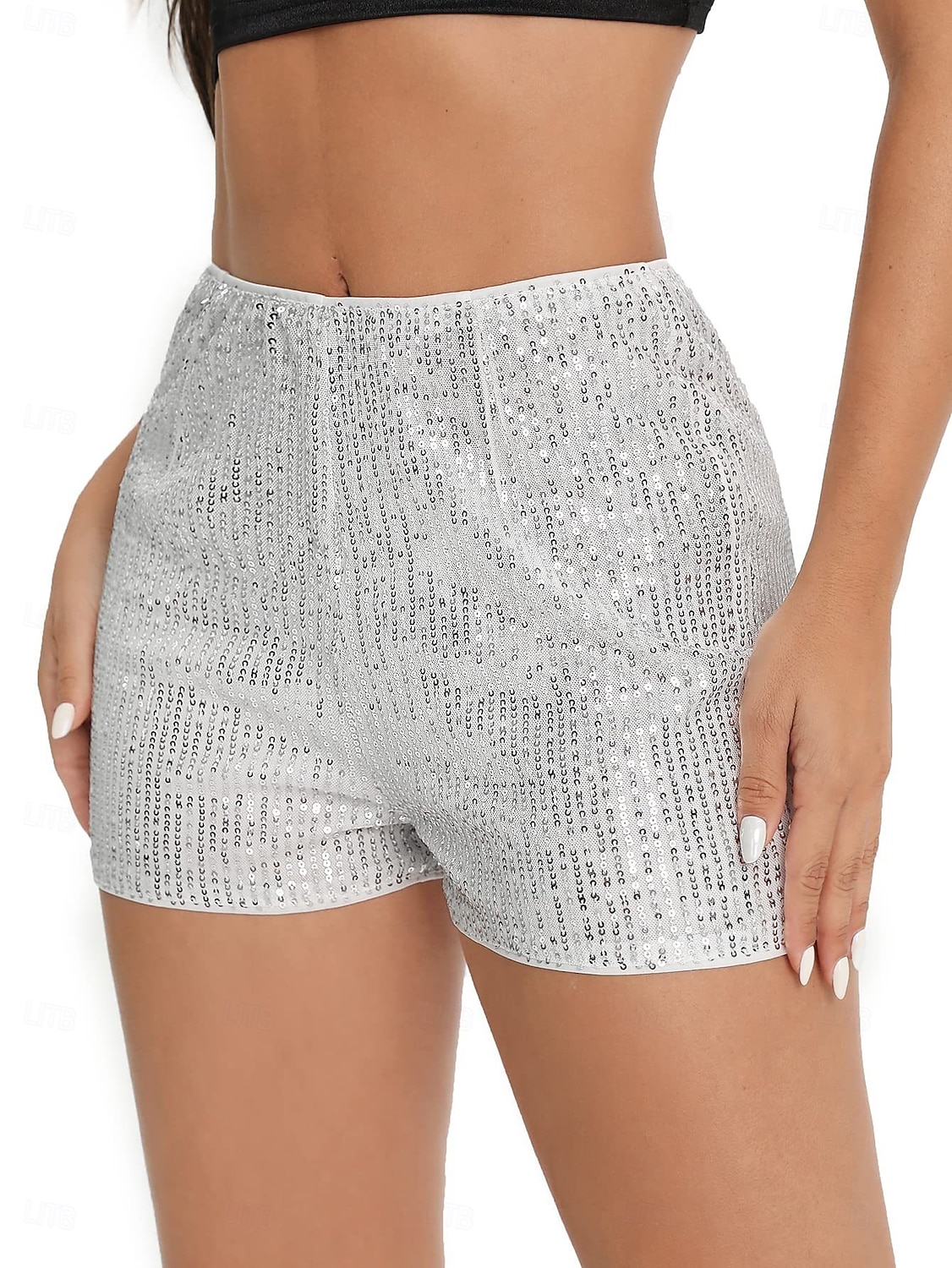 Femmes Shorts Mode Occasionnel Longueur mollet Naturel Scintillant Paillettes Confortable Décontracté Quotidien Argent Noir Champagne Jaune Été Printemps Slim de 2025 ? $17.99 –P5