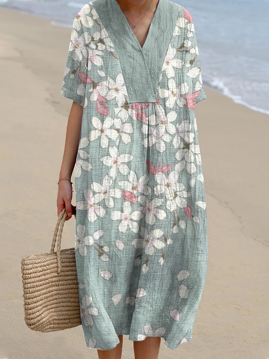 Femmes Robe Midi Robe d'Été Robe trapèze Vacances Occasionnel Chaussures de plage Soirée Sortir Plage Coupe Ample Fleuri Graphique Manche Courte Col en V Noir Vert Beige Été Printemps de 2025 ? $37.99 –P4