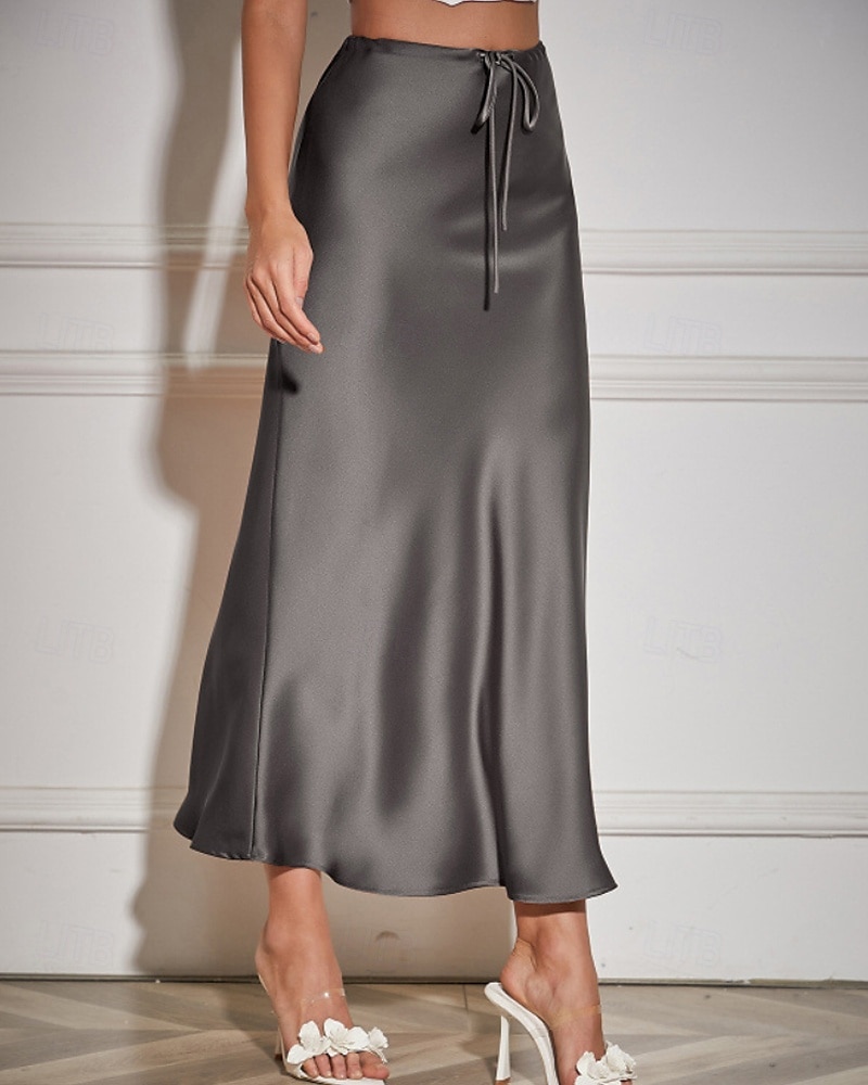 Mujer Falda Casual Maxi Tiro Medio Faldas Plano Correa Microelástico Vacaciones Calle Vino Azul marinero Negro Verde Ejército Otoño Poliéster 2025 - $22.99 –P1