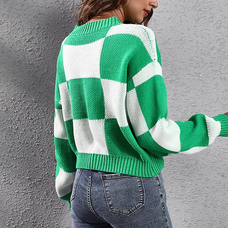 Női Pulóver Alkalmi Kockás Vaskos Terített nyak Kötött Hosszú ujj Crop Tops Kötött Napi Szabadság Alkalmi Lóhere Ősz Tél 2025 - $22.99 –P5