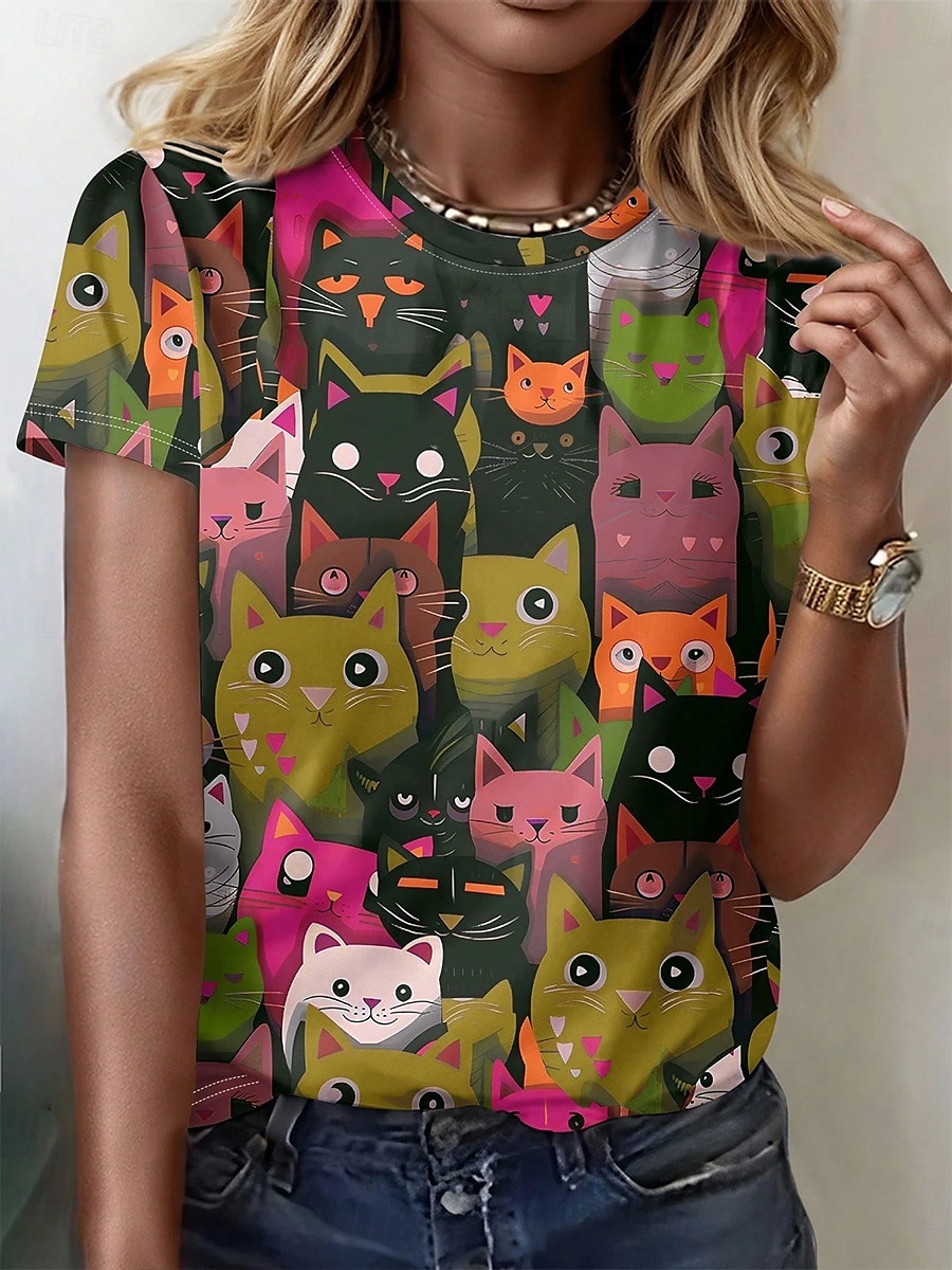 Femmes T-shirt Graphique Animal ancien Élégant Occasionnel Manche Courte Col ras du cou Hauts Réguliers Quotidien Week-end Imprimé Blanche Bleu Vert Été de 2025 ? $19.99 –P3