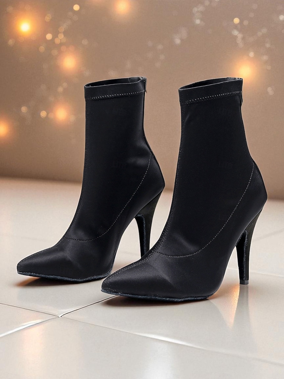 Botas de dança femininas pretas elásticas no tornozelo - elegantes sapatos de salto alto e bico fino para salão de baile latino profissional, perfeitos para salsa, tango e apresentações no palco de 2025 por $54.99 –P1