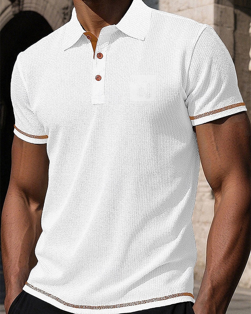 Herren Golfshirt Golf Poloshirts Arbeit Lässig Revers Kurzarm Basic Modern Einfach Knöpfe Jacquard Sommer Frühling Normale Passform Schwarz Weiß Marineblau Blau Dunkelgray Hellblau Golfshirt 2025 - $17.99 –P1