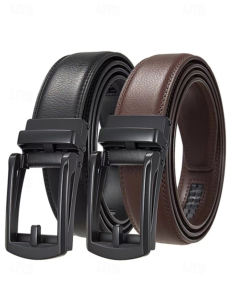 Ceinture en cuir véritable pour homme avec boucle à cliquet automatique – Ceinture classique ajustable pour le travail, le bureau et le quotidien de 2025 ? $14.99 –P3