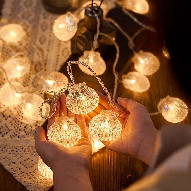 Guirnalda de luces de concha marina de 1,5/3 m, 10/20 LED a batería, con forma de estrella de mar, ideal para bodas, fiestas, Navidad, hogar, vacaciones, decoración de ventanas. 2025 - $33.99 –P2