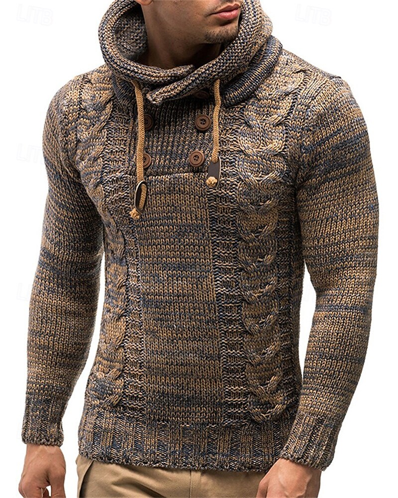 Homens Pulôver suéter Suéter de malha Estriado Tricotar Tops regulares Tricotado Tecido Com Capuz Moda Básico Férias Roupa Diária Roupa Outono Inverno Vinho Azul S M L de 2025 por $32.99 –P1