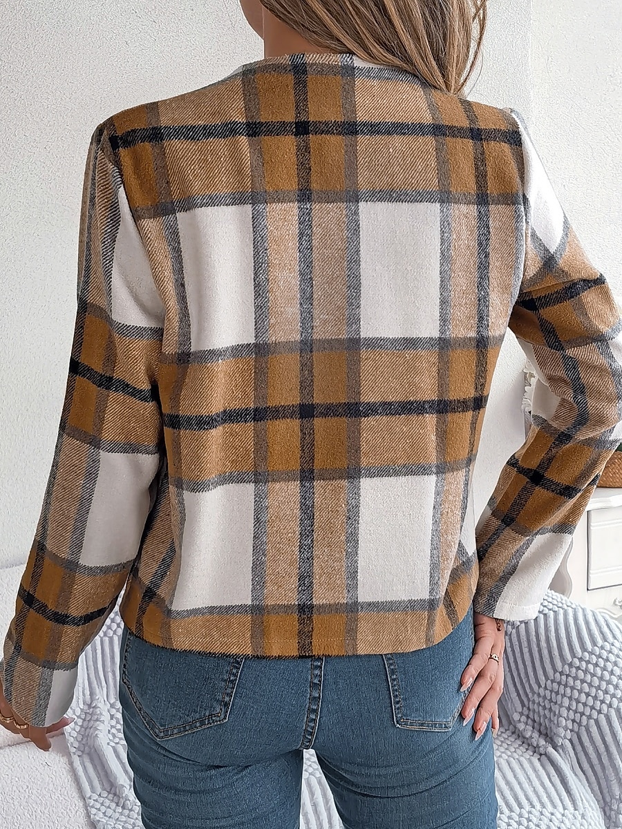 Γυναικεία Casual Jacket Άνετο Αναπνέει Στάμπα Καθημερινό Καρό Διακοπές Δρόμος Καθημερινά Ρούχα Εξόδου Ανοικτό Μπροστά Κοντό Όρθιος Γιακάς Κανονικό Μακρυμάνικο Εξωτερικά ενδύματα 2025 - $32.99 –P15