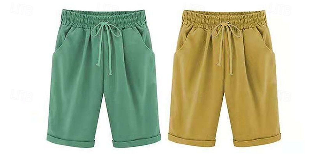 loungeshorts för kvinnor i ren färg elastisk midja med dragsko enkel avslappnad komfort hem daglig semester ventilerande ficka fempunktsbyxor 2025 - $17.99 –P13