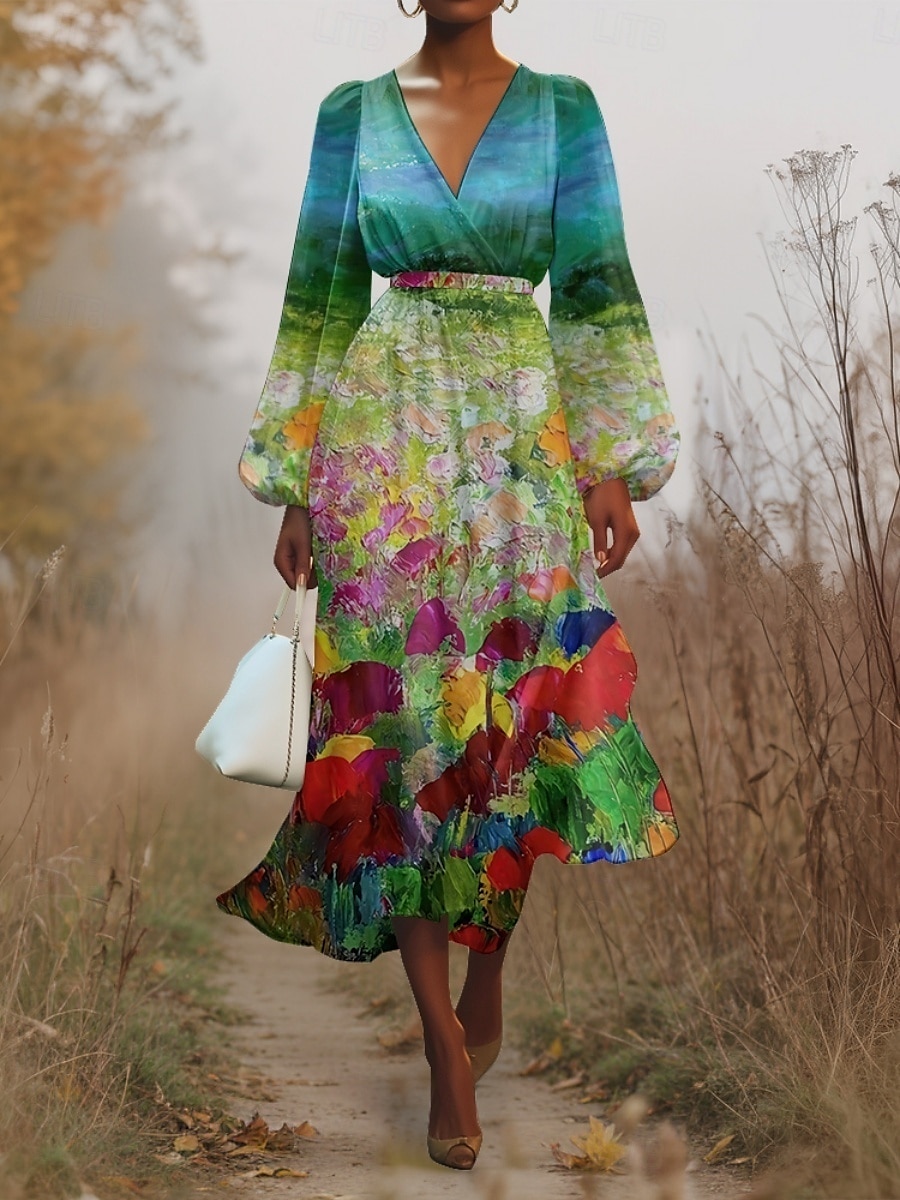 Femmes Robe Midi Robe Décontractée Mousseline de Soie Robe évasée Moderne Vacances Quotidien Week-end Coupe régulière Fleuri manche longue Col en V Bleu Roi Bleu Vert Bleu de minuit Été Printemps de 2025 ? $31.99 –P10