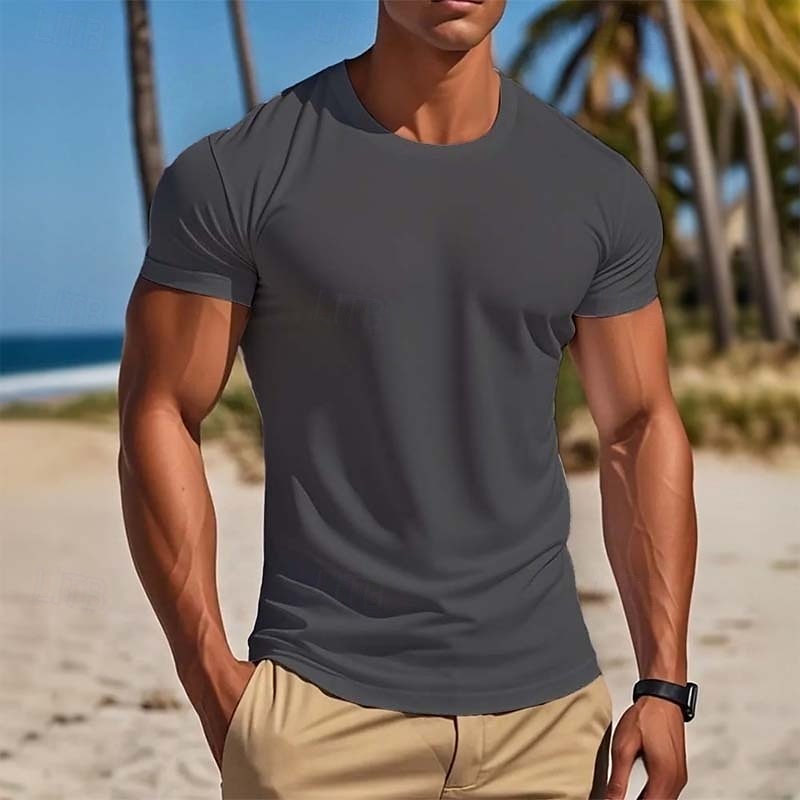 100 % Baumwolle Herren T-Shirt Tee Top Kurzarm Kurzarm Rundhalsausschnitt Sommer Einfarbig Einfarbig Mode Basic Casual Einfarbig Urlaub Casual Casual Alltag Marine Schwarz Weiß Top Tee für Männer 2025 - $10.49 –P2