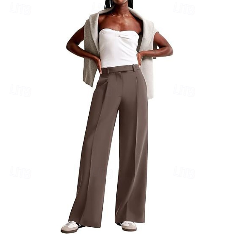 Women's Wide Leg Slacks Streetwear Casual Full Length Natural Plain Elastic Waist Comfy Street Holiday Daily Wear Ash Dark-Gray Dark red Apricot Fall Regular Fit 2026 - $32.99 –P15