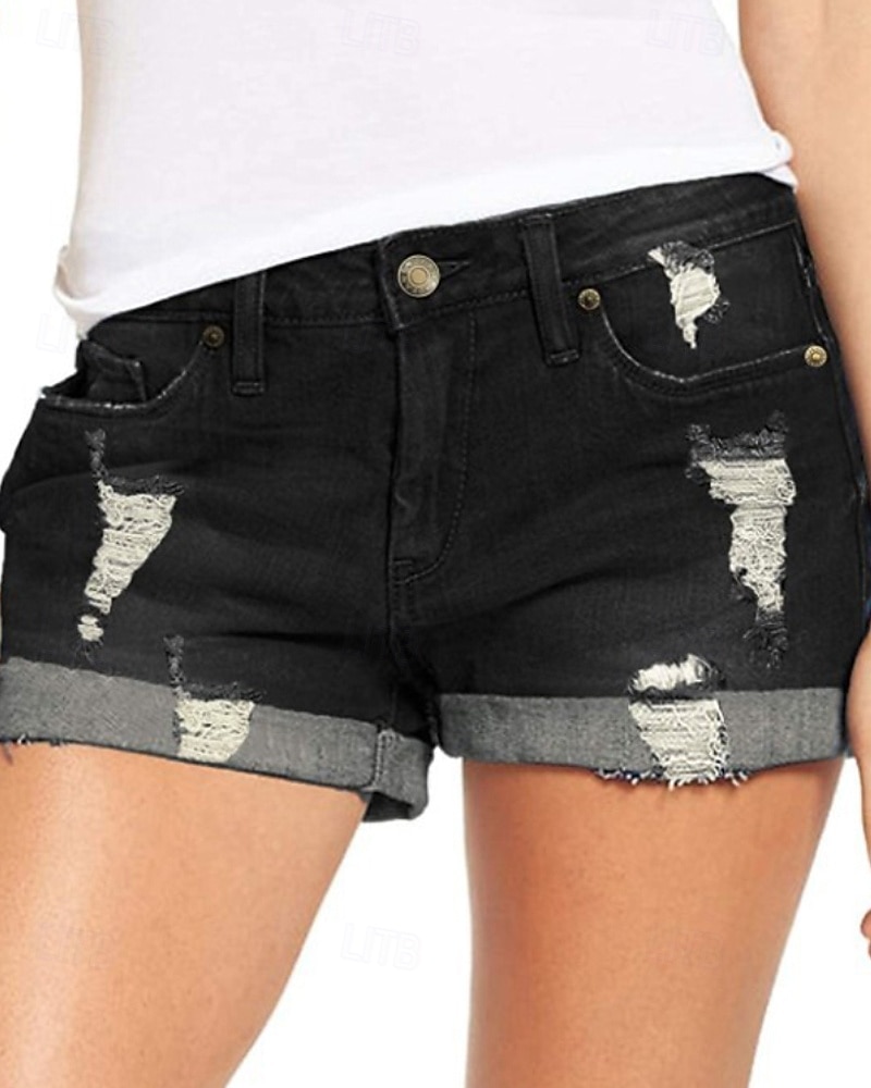 Dame Shorts Bukser Gatemote Fritid Kort Naturlig عادي Lomme dratt comfy Ferie Dagligdagstøy Fritid / hverdag Lys Himmelblå Marine Svart Sommer Normal 2025 - $18.99 –P6