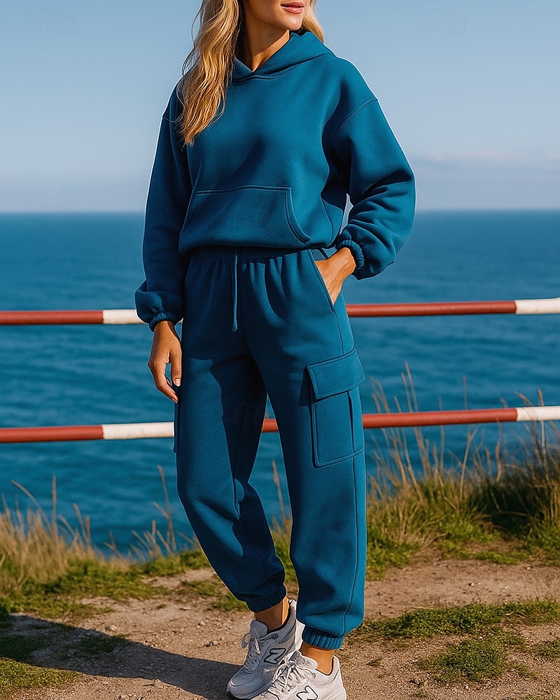 Women's Tracksuit Sweatpants Track Pants Fall Pocket Solid Colored Clothing Suit Black White Gym Training Running Long Sleeve Sport Activewear Micro-elastic Loose Fit 2025 - $30.99 –P3