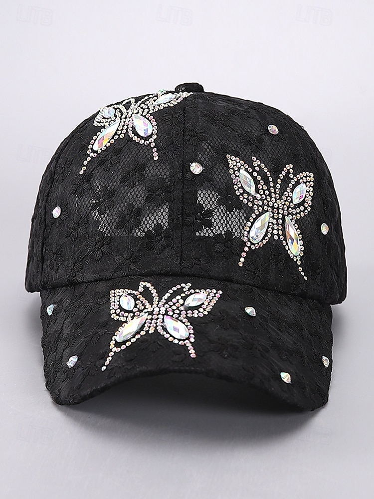 női légáteresztő, hálós, virágmintás, strasszos baseballsapka - elegáns pillangós dizájn, ideális divatos szabadidős tevékenységekhez, szabadtéri tevékenységekhez és bulikhoz 2025 - $11.99 –P4