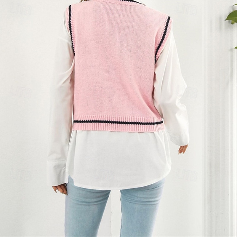 Damen Pullunder Pullover Lässig Skelett Grobstrick V Ausschnitt Gestrickt Ärmellos Normale Oberteile Stricken Halloween Täglich Ferien Schwarz Rosa Herbst Winter 2025 - €16.55 –P4