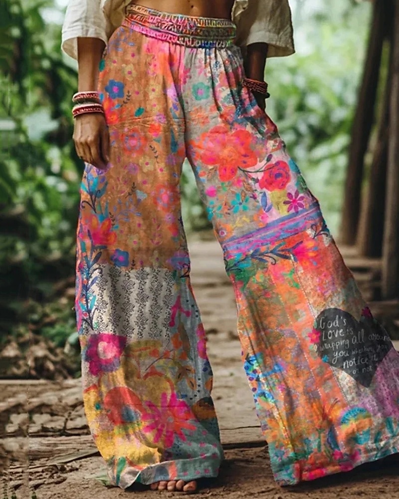 Femmes Jambe large Pantalons Pantalon palazzo Mode Boho Longueur complète Taille haute Fleur Taille Élastique Imprimé Respirabilité Confortable Rue Tenue quotidienne Sortir Bleu Orange Vert Printemps de 2025 ? $32.99 –P2