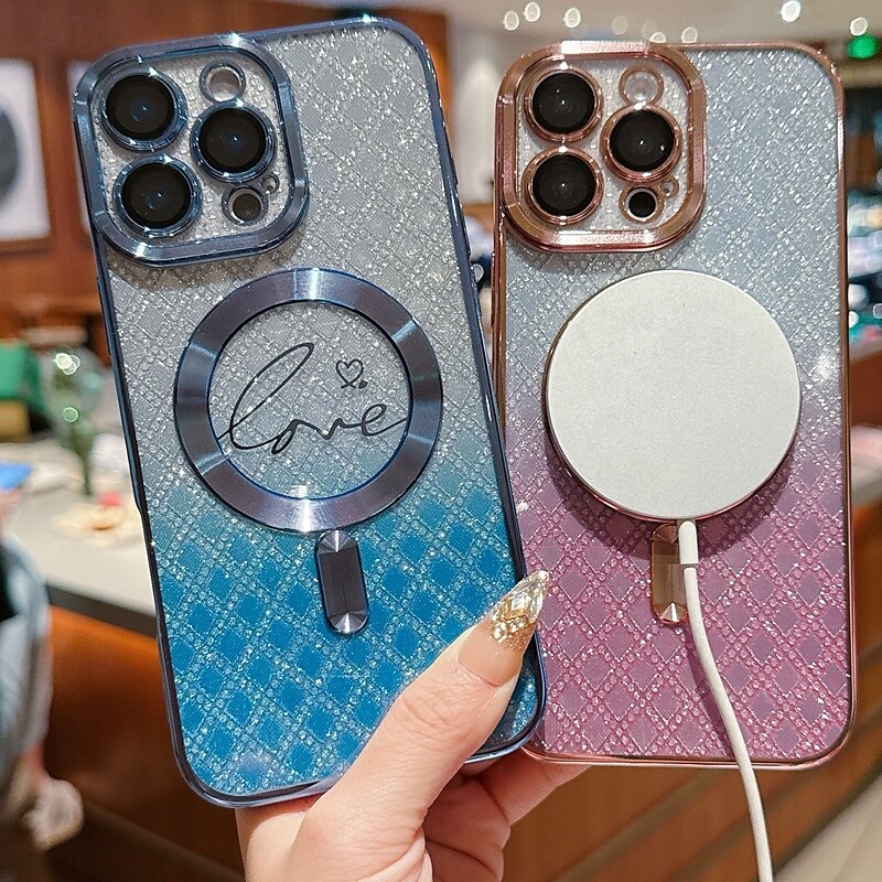 telefoon hoesje Voor iPhone 16 15 14 Pro Max Plus iPhone 16e iPhone 13 Pro Max Achterkant Ondersteuning draadloos opladen Niet-vergelend Bling glitter glanzend Kleurgradatie 2025 - $11.99 –P4