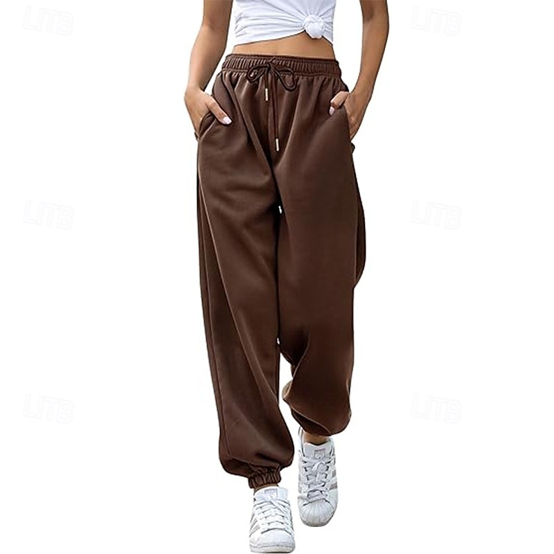 Per donna Pantaloni Cargo Pantaloni Eleganti Streetwear Casual Lunghezza intera Naturale Semplice Tasca Design con Coulisse Elastica Comodo All'aperto Streetwear Ferie Grigio scuro Aalbicocca Marrone del 2025 a $26.99 –P9