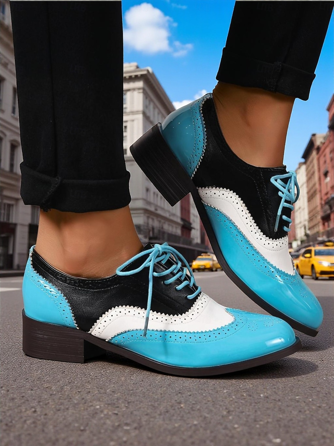 Richelieus Oxford en cuir verni jaune pour femme – Chaussures habillées à lacets et bout golf colorblock, style vintage britannique des années 1950 pour le bureau, l'école et le streetwear de 2025 ? $42.99 –P11