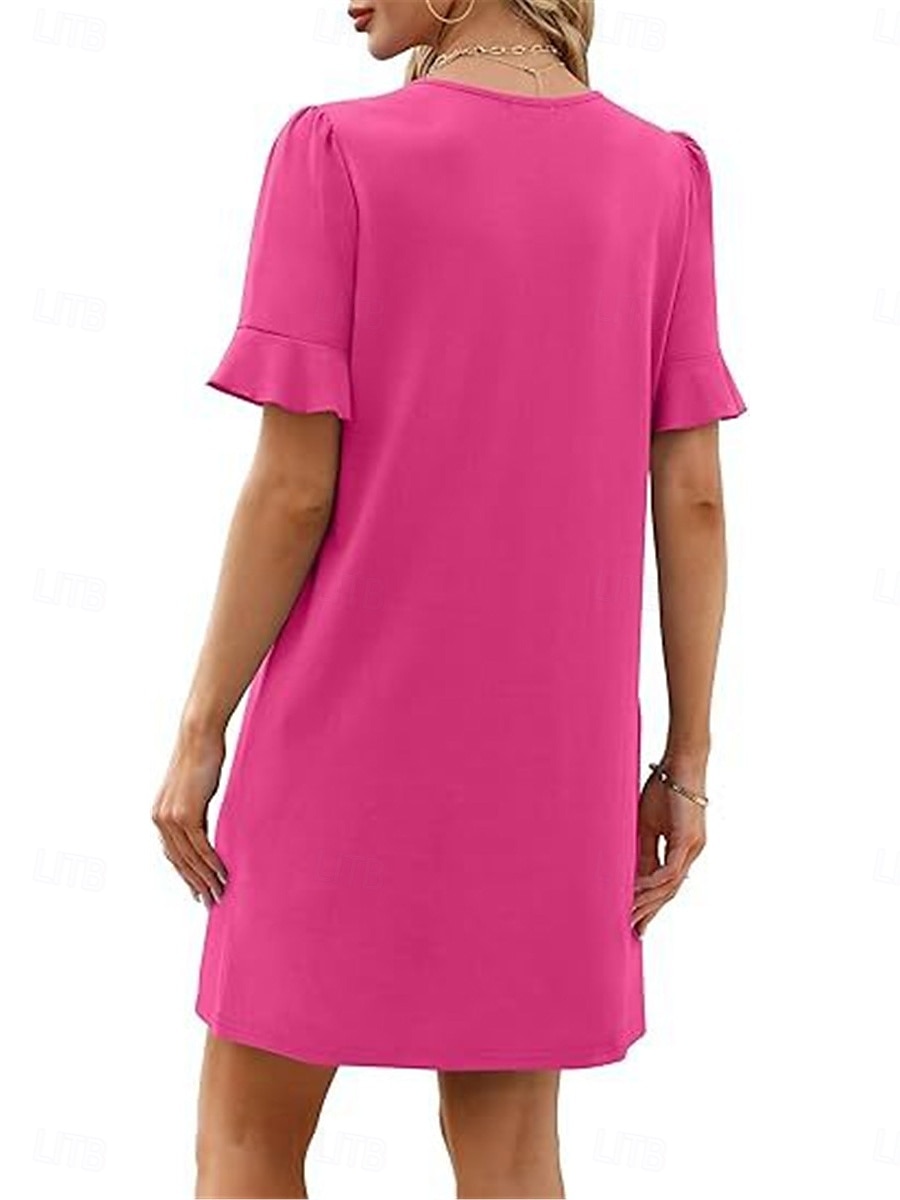 Damen Minikleid Sommerkleid Lässig Täglich Normale Passform Einfach Kurzarm V Ausschnitt Schwarz Blau Fuchsie Grün Sommer 2025 - $25.99 –P12