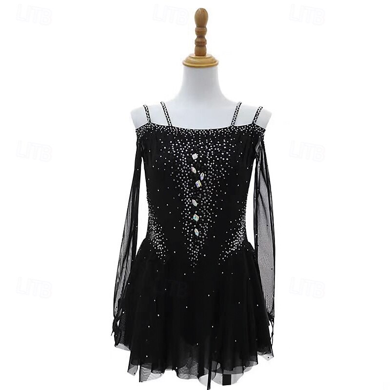 Vestido de patinaje artístico Mujer Chica Patinaje Sobre Hielo Vestidos Negro Retazos Espalda Abierta Malla Licra Elástico Entrenamiento Profesional Competición Ropa de Patinaje Mantiene abrigado 2026 - $259.79 –P1