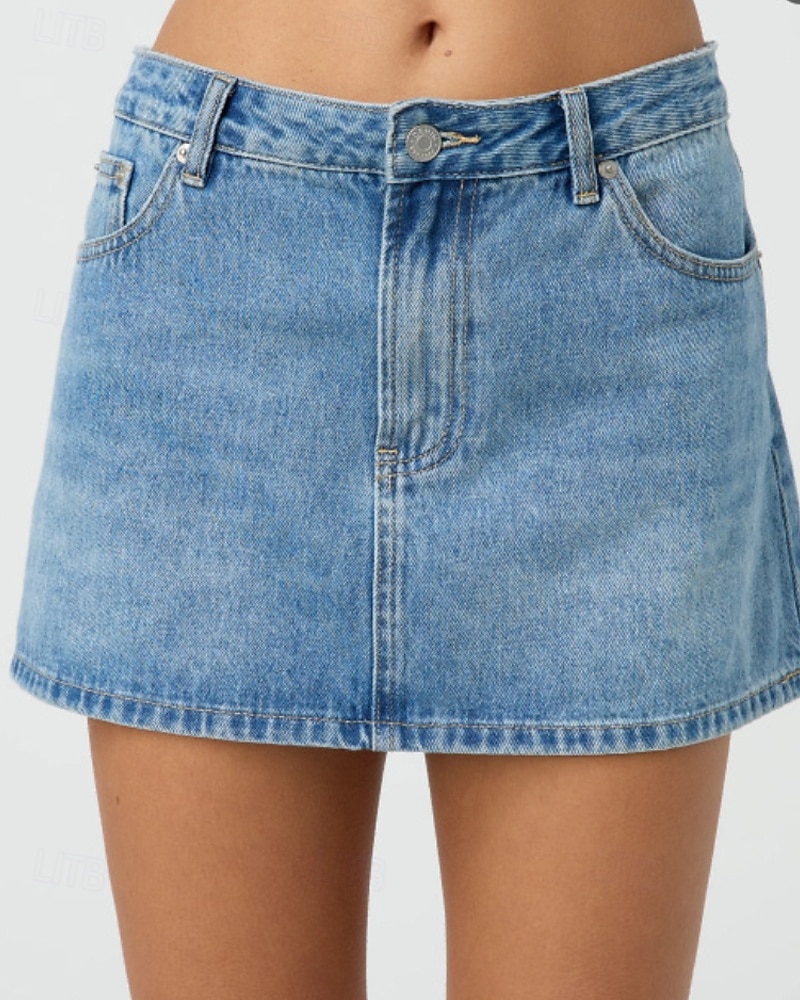 Dame الالتفاف Fritid Mini Mellomhøyt liv Skjørt عادي Lomme Mikroelastisk Feriereise Gate Svart Blå Himmelblå Sommer Denimstoff 2025 - $20.99 –P2