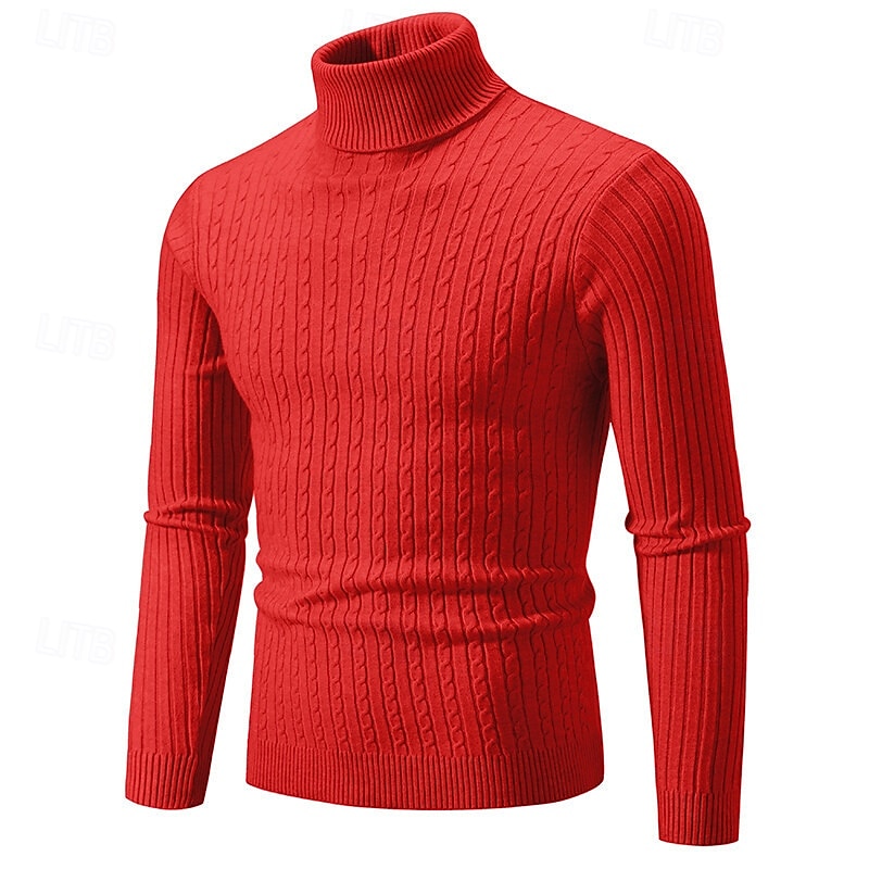 Herr Pullover tröja Stickad tröja Ribbad Sticka Vanliga toppar Stickat Slät Polokrage Mode Grundläggande Semester Dagliga kläder Kläder Höst Vinter Vin Svart S M L 2025 - $21.99 –P1
