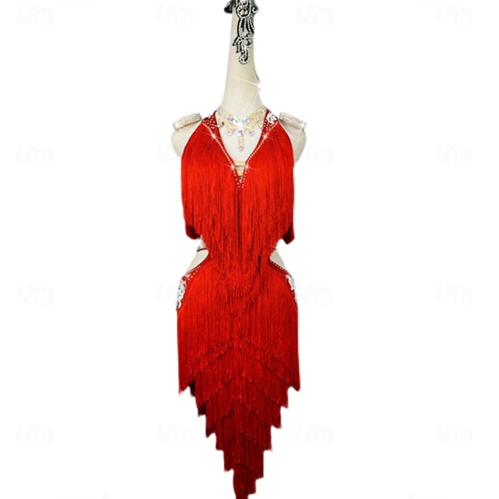 Robe de danse latine glamour à franges pour femme – Costume à franges scintillantes, idéal pour le cha-cha et la rumba &spectacle de salle de bal de 2025 ? $212.99 –P8