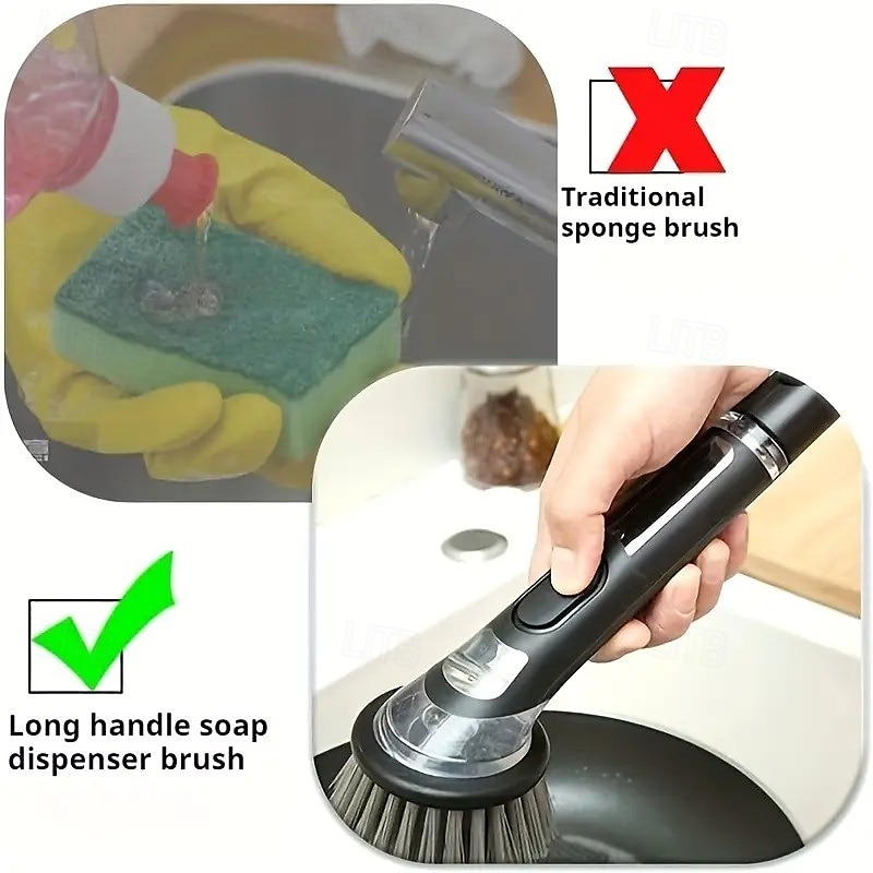 2pcs Dishwashing Brush with Soap Dispenser, Ergonomic Long Handle Green Scrub Brush, Replaceable Head, Multi-Color, for Pots, Pans, Sink Cleaning, Essential Kitchen Tool 2025 - $15.49 –P2