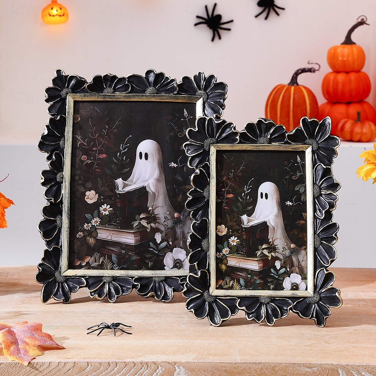 Cadre photo en résine gothique d'Halloween, motif marguerite 3D noir et or, cadre d'affichage photo rectangulaire pour la décoration intérieure, support photo chaud de bureau, utilisation horizontale de 2025 ? $17.99 –P5