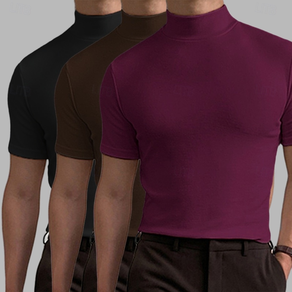 Herr T-shirt Turtleneck skjorta Kortärmad Hög krage Sommar Vår Slät Mode Ledigt Bekväm 3 st Flerpack Semester Gata Helgdag A R U Topp t-shirt för män 2026 - $40.99 –P8