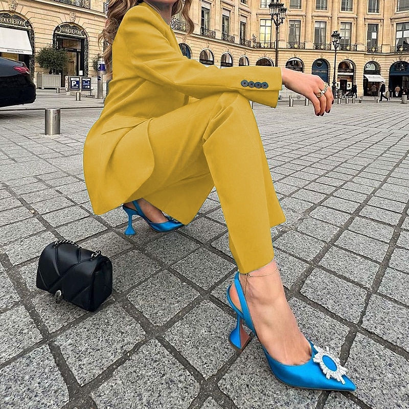 Femmes Actif Mode Chemisier Blazer Ensembles de Pantalons manche longue Col de chemise Couleur Unie Bureau Travail Sortir Jaune Rouge Bleu Automne Coupe régulière de 2025 ? $32.99 –P7