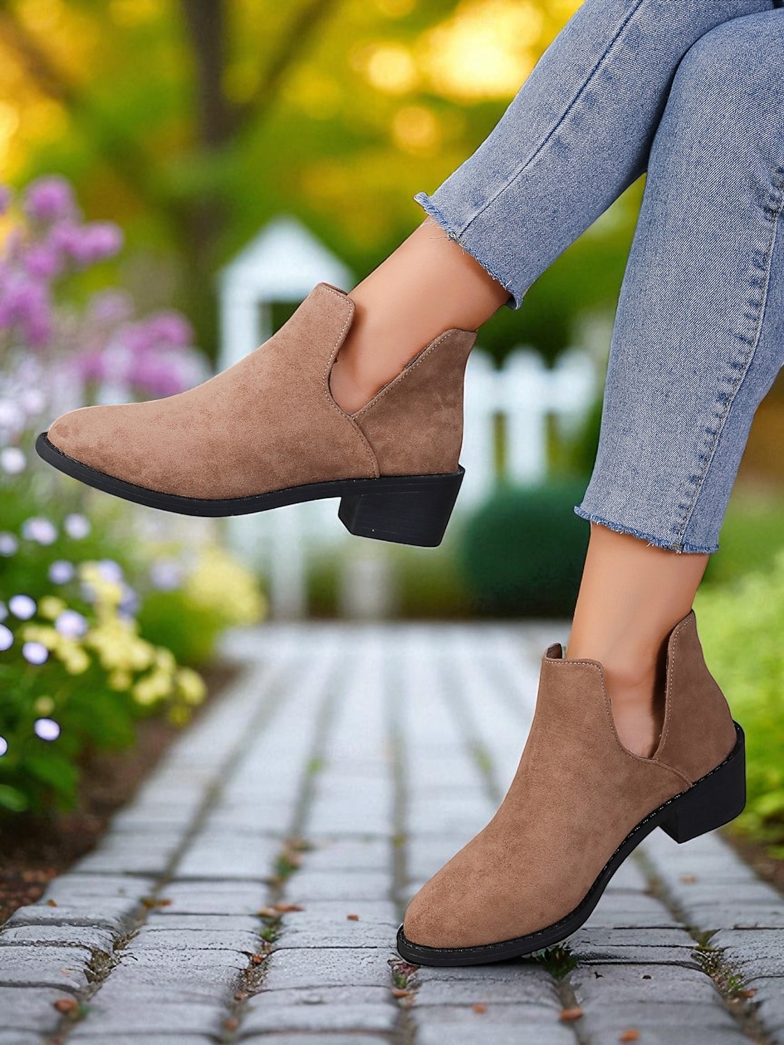 Botines de ante sintético para mujer con tacón bajo: botas cortas informales para uso diario, paseos de otoño y caminos rurales. 2025 - $24.99 –P2