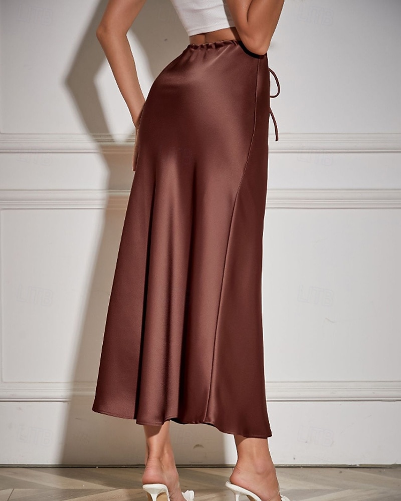 Mujer Falda Casual Maxi Tiro Medio Faldas Plano Correa Microelástico Vacaciones Calle Vino Azul marinero Negro Verde Ejército Otoño Poliéster 2025 - $22.99 –P17