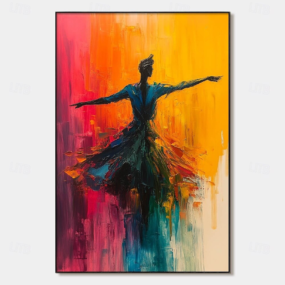 handgemaakte pure abstracte dans olieverfschilderij sierlijke silhouet beweging levendige kleuren gewaagde achtergrond textuur canvas kunst moderne woonkamer woondecoratie wandkunst dynamisch elegant 2025 - $133.99 –P1