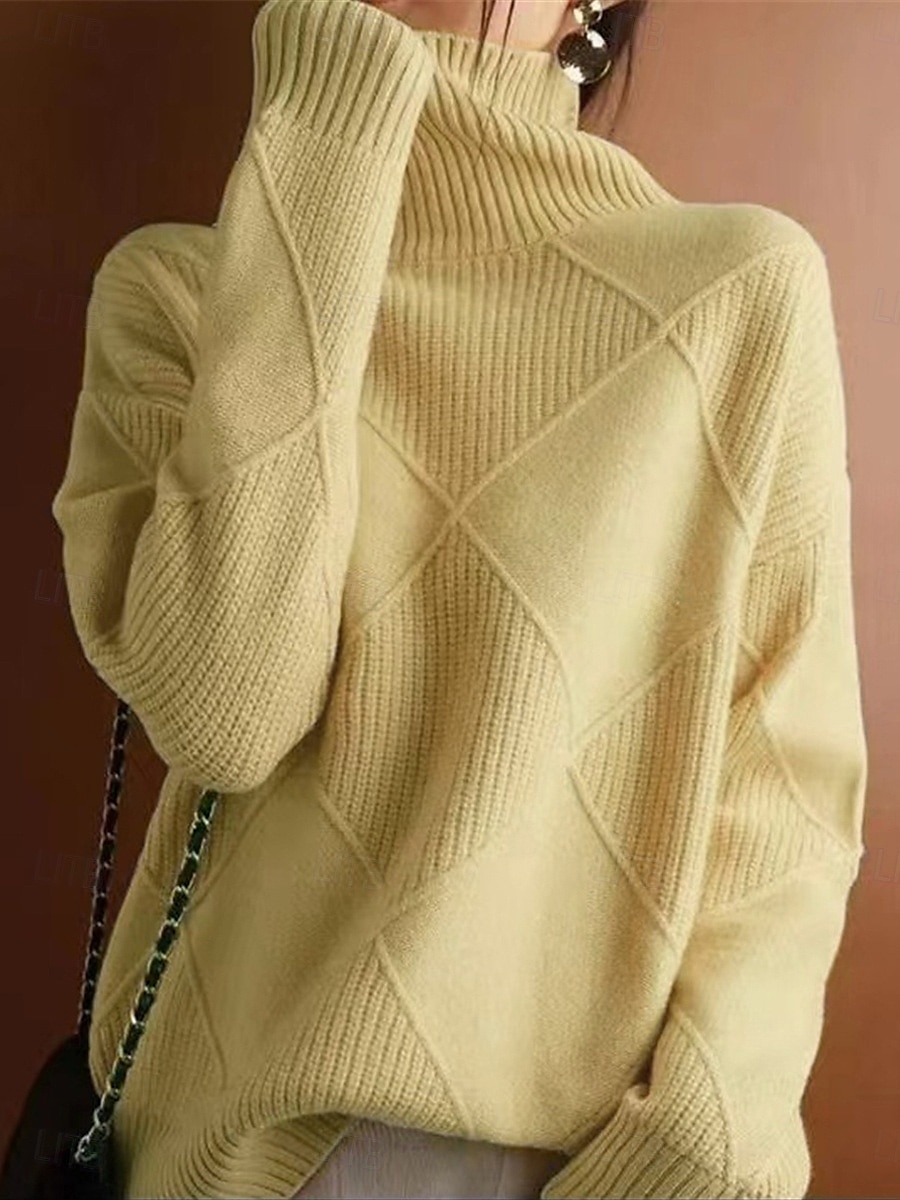 Dame Genser Pullover genser Fritid Myk Ren farge Riflet Rullekrage Strikket Langermet Vanlige topper Strikke utendørs Daglig Helg Svart Gul Høst Vinter 2025 - $38.99 –P4