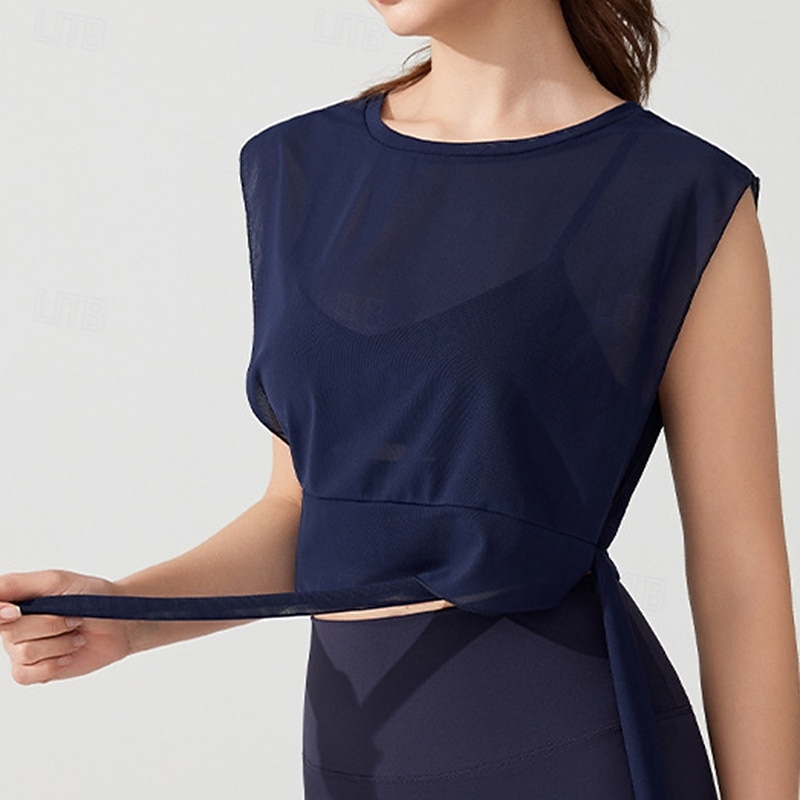 Mulheres Camisa curta de treino Top de ioga Secagem Rápida Respirável Sem Manga Esportes Côr Sólida Blusas Para Academia Esportivo Pilates Roupas Esportivas de 2026 por $12.99 –P11